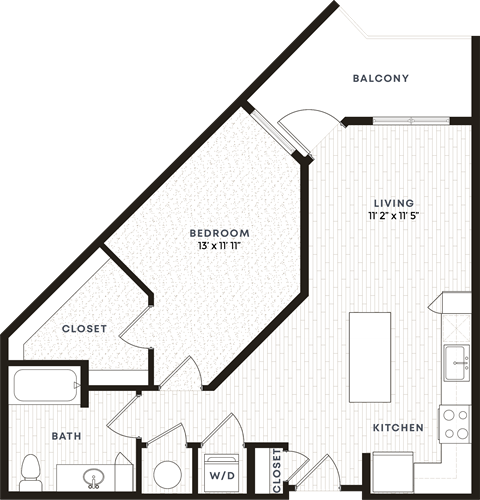 Floor plan for 1 bed, 1 bath, 741 sqft